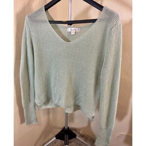 Degree M cropped off-shoulder mint green sparkly knit sweater.